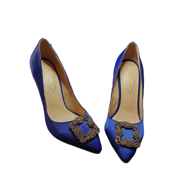 NWOT EKS Royal Satin Pumps W/Rhinestone Embellishments On Toe. - Picture 3 of 16